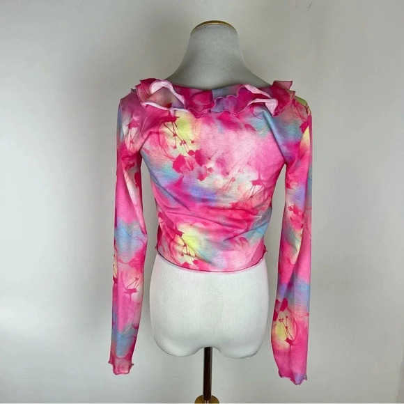 NWT Jaded London Pink Barbiecore Y2K Ruffle Tie Front Open Crop Top Size M - Picture 3 of 7